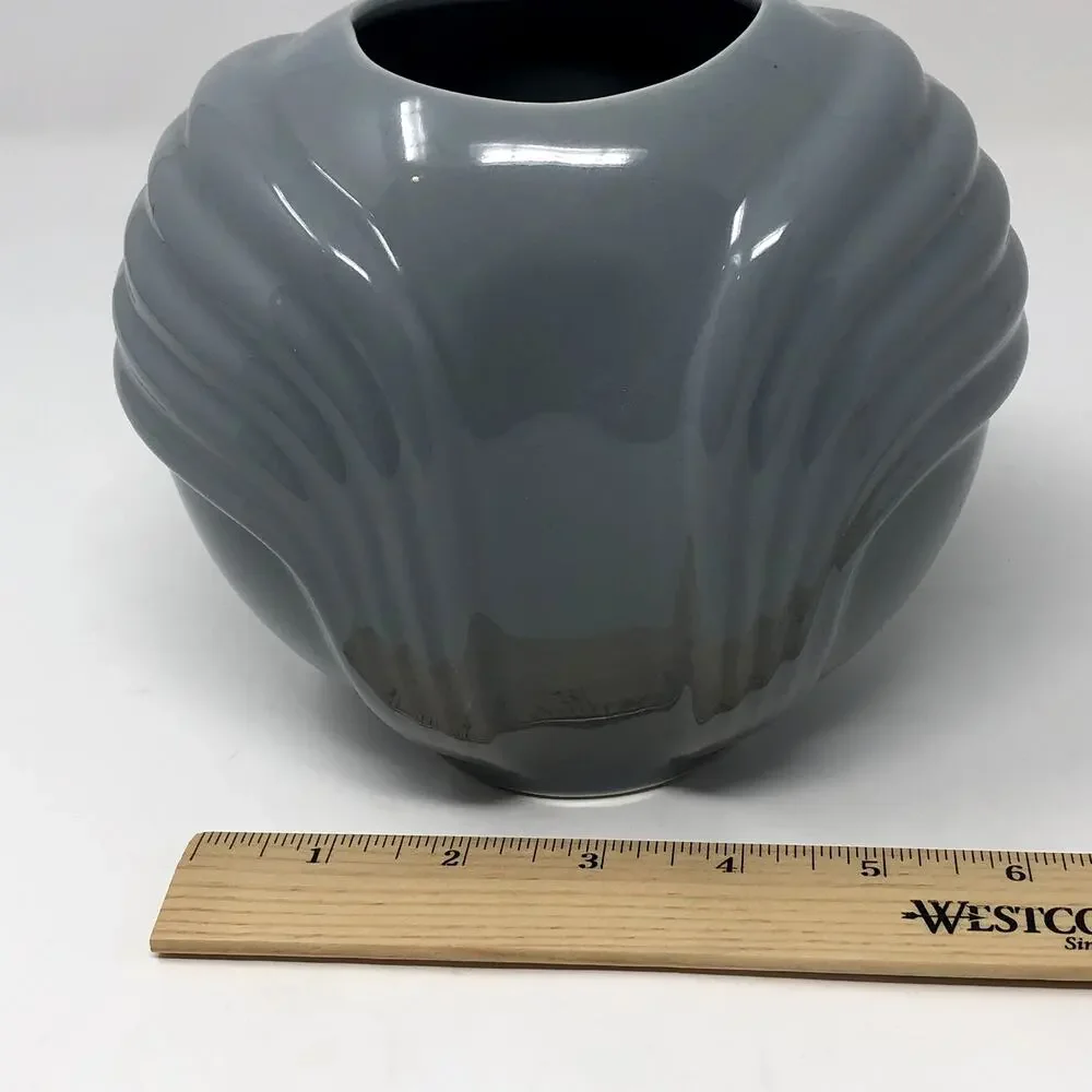 Post Modern Art Deco Grey Glazed Ceramic Vase 1980's Retro